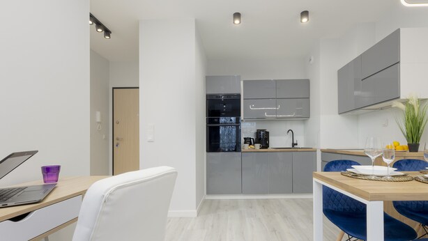 Unclassified image, 1 of 20, button - Dark Blue and Grey Apartment by Renters (Warsaw)