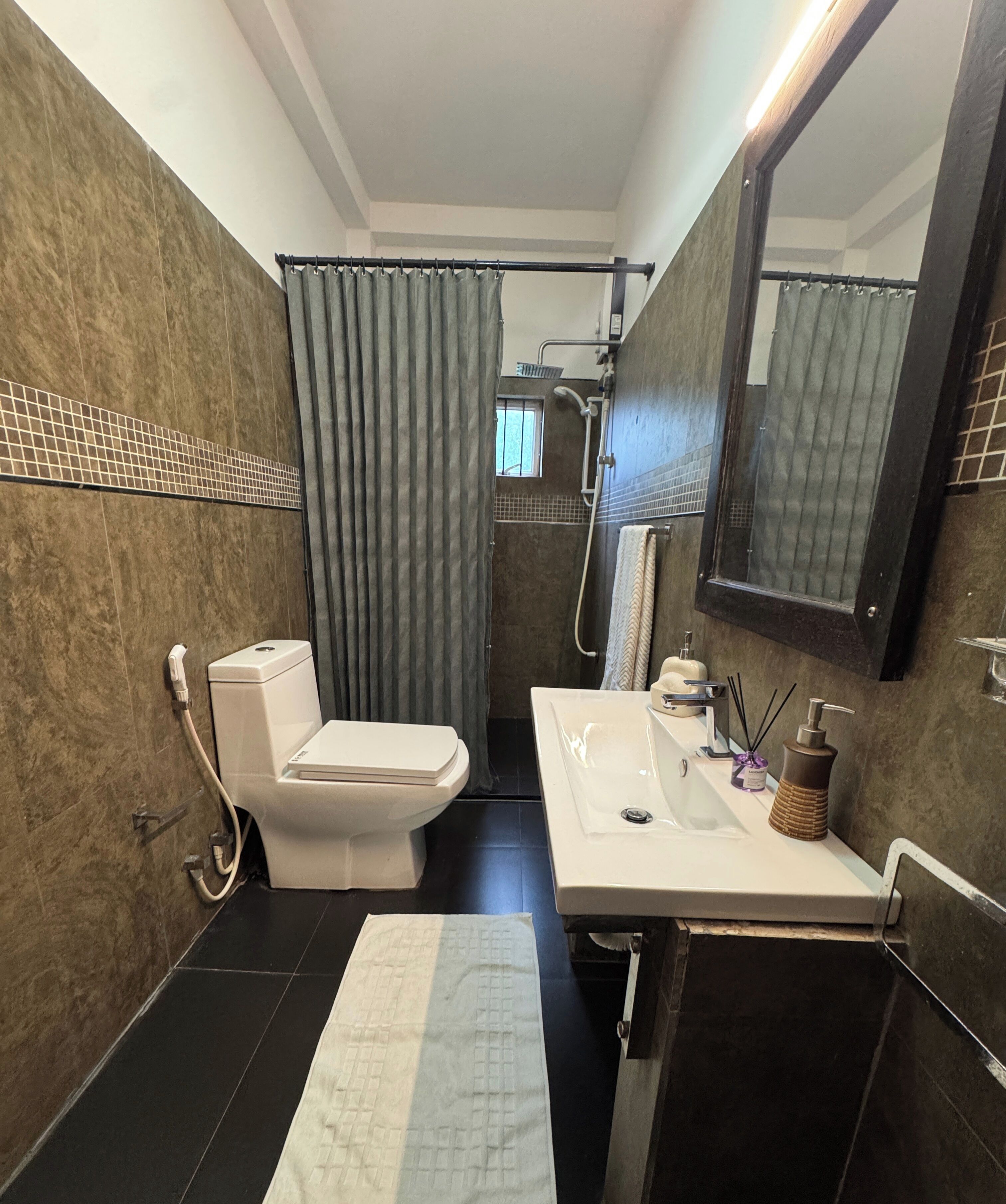 Shower, hair dryer, bidet, towels