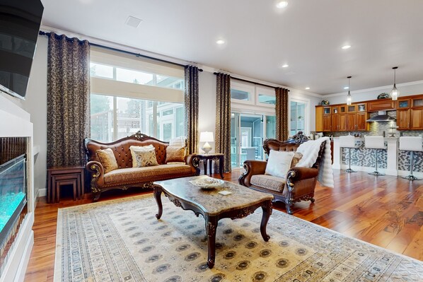 TV, fireplace, video games, books