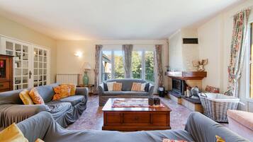 Télévision, cheminée, lecteur de DVD