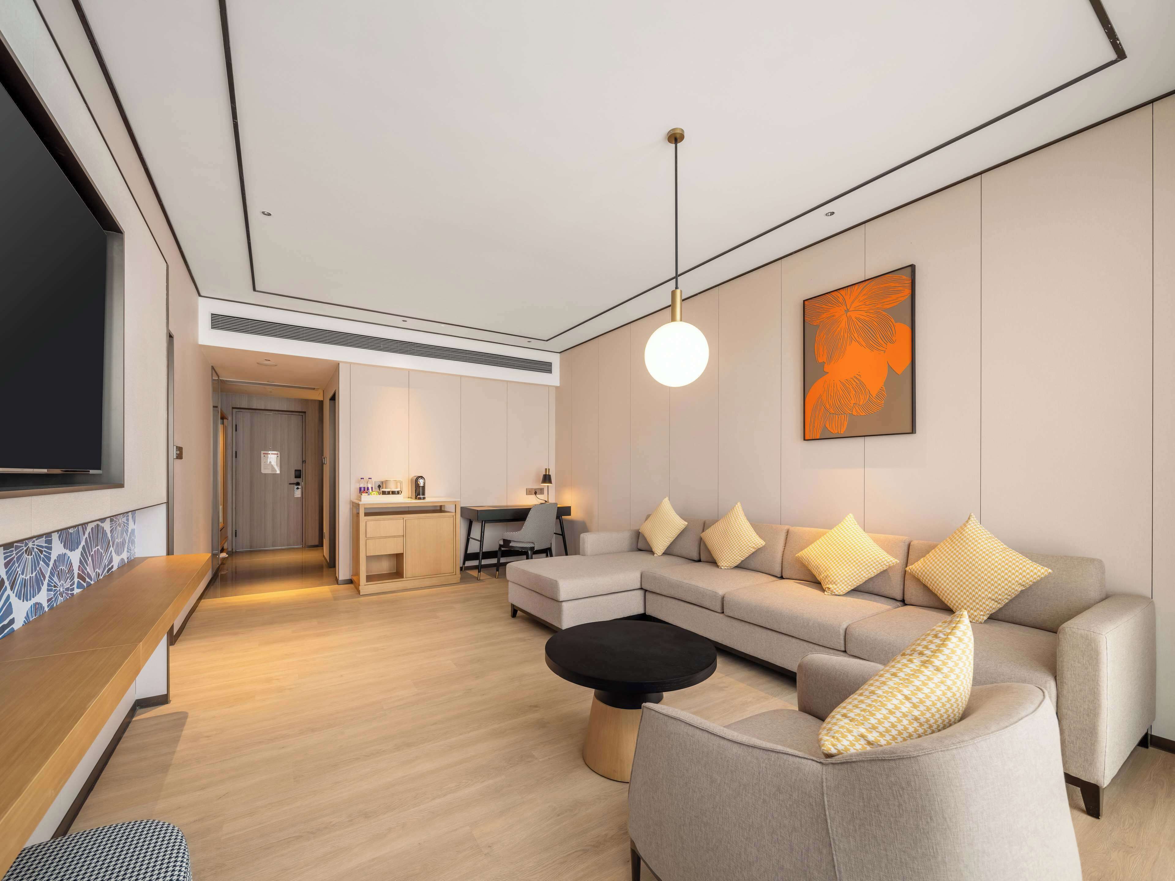 华丽套房, 1 张特大床 | 起居区 | 液晶电视