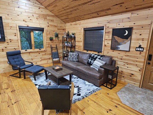 Smart TV, fireplace, video games, DVD player