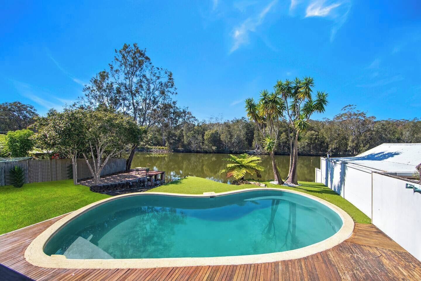 Cool off in the sparkling swimming pool. It boasts a shallow edge where kids can play.
