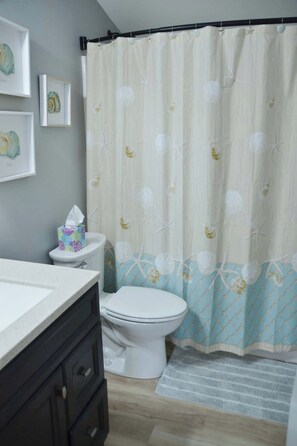 Shower, hair dryer, shampoo - 4BR Historic Home Private Dock Fishing (Davis)