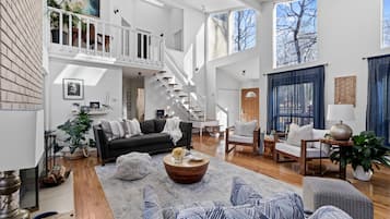 Smart TV, fireplace, video games, foosball