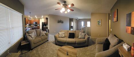 Smart TV, fireplace, video games, stereo