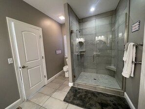 Shower, towels, toilet paper