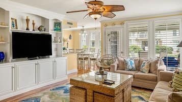 Villa, Multiple Beds, Kitchen, Ocean View | Living area | 50-inch flat-screen TV with cable channels, TV