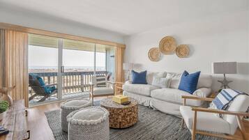Villa, Multiple Beds, Kitchen, Ocean View | Living area | 50-inch flat-screen TV with cable channels, TV