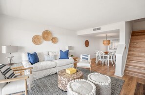 Villa, Multiple Beds, Kitchen, Ocean View | Living area | 50-inch flat-screen TV with cable channels - 409 Captain John Fripp Villa (Fripp Island)