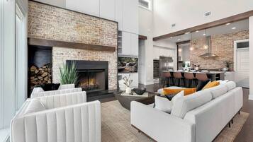 TV, fireplace, offices
