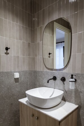 Douche, sèche-cheveux, serviettes fournies, papier toilette