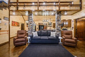 Smart TV, fireplace, foosball