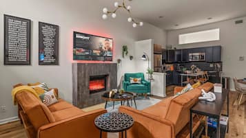 Smart TV, fireplace, video games, books