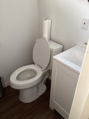 Toalhas de banho, sabonete, papel higiênico