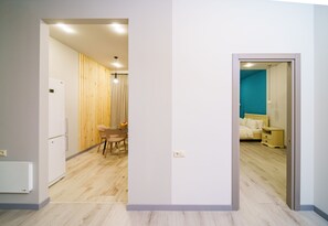 独特公寓, 2 间卧室, 厨房, 城市景观 | 高档床上用品、遮光窗帘、隔音、熨斗/熨衣板