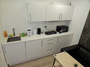 Apartment | Private kitchen | Fridge, microwave, oven, stovetop