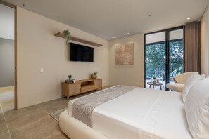 1 bedroom, desk, iron/ironing board, travel cot