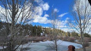 A view of a frozen river with trees and a clear sky. - Swan River Condo w/ Hot Tub & Fireplace (Breckenridge)