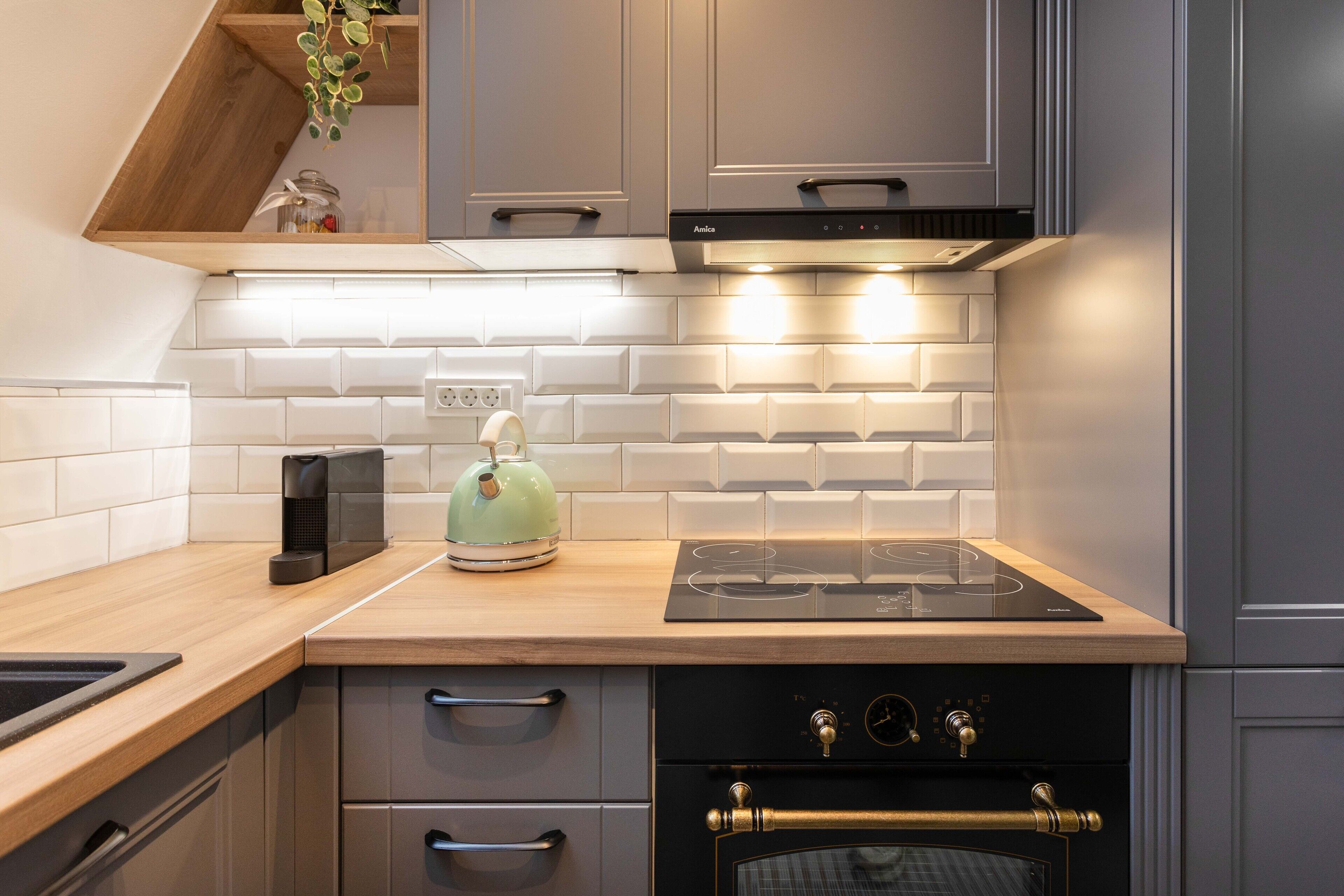 Fridge, oven, dishwasher, coffee/tea maker