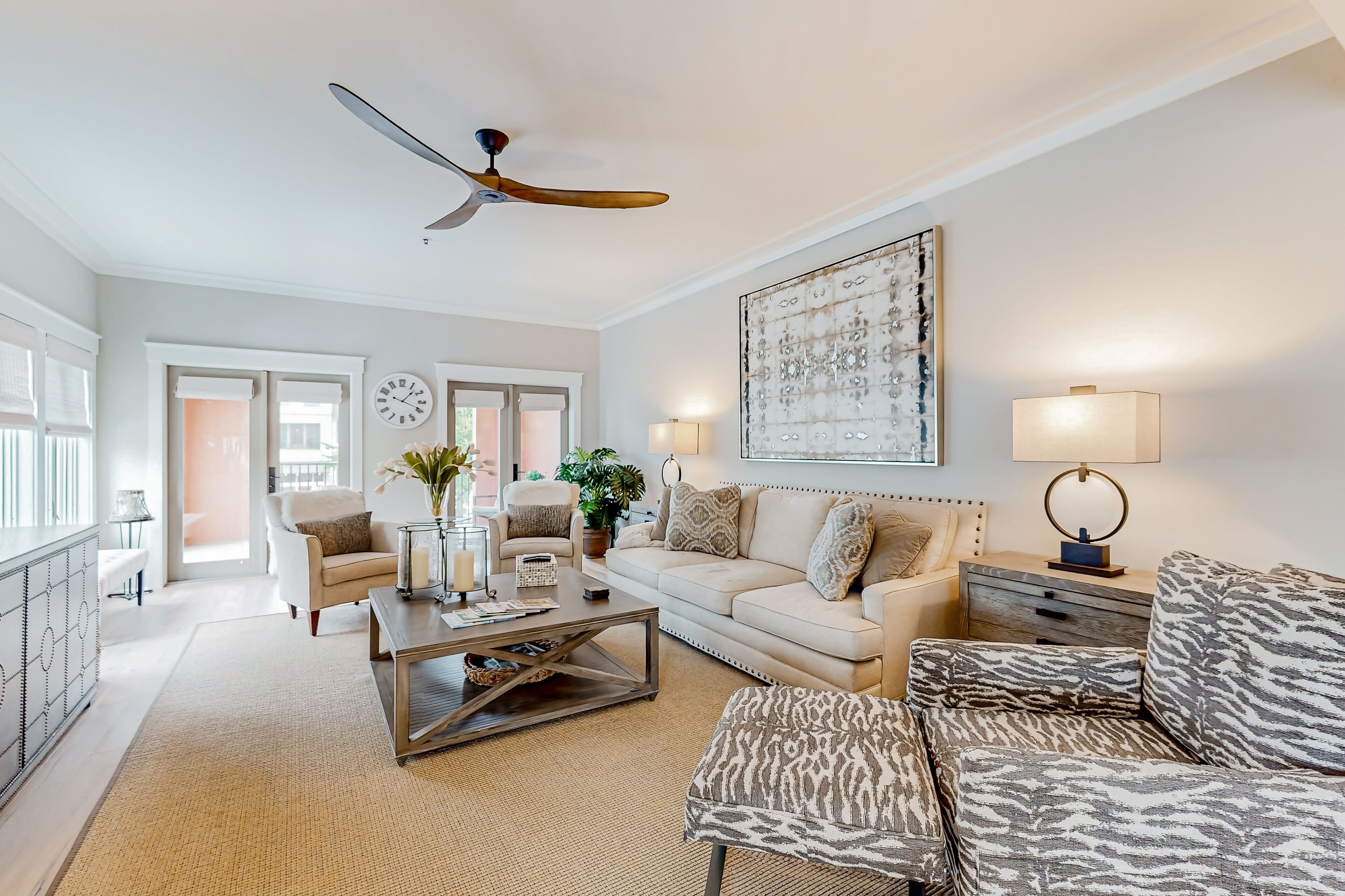 Elegant retreat near the sea with a covered balcony, chef's kitchen, W/D, & AC