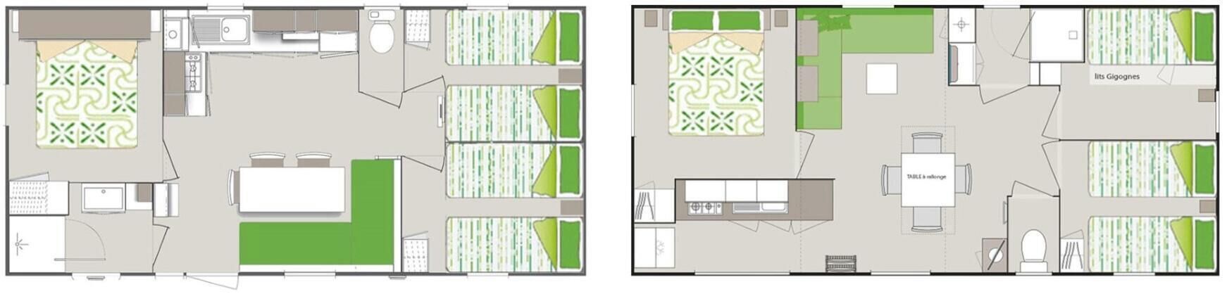 Plano de planta de un hotel con varias habitaciones, una cocina, un comedor y un baño.