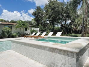 Outdoor pool, a heated pool - Near Siesta Key with Private Pickleball Court and Heated Saltwater Pool with Spa (Sarasota)