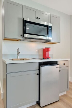 Microwave, stovetop, coffee/tea maker, toaster