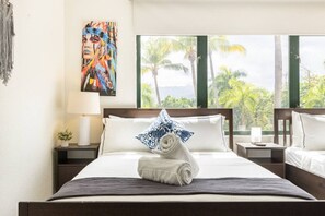 2 bedrooms, desk, iron/ironing board, travel crib