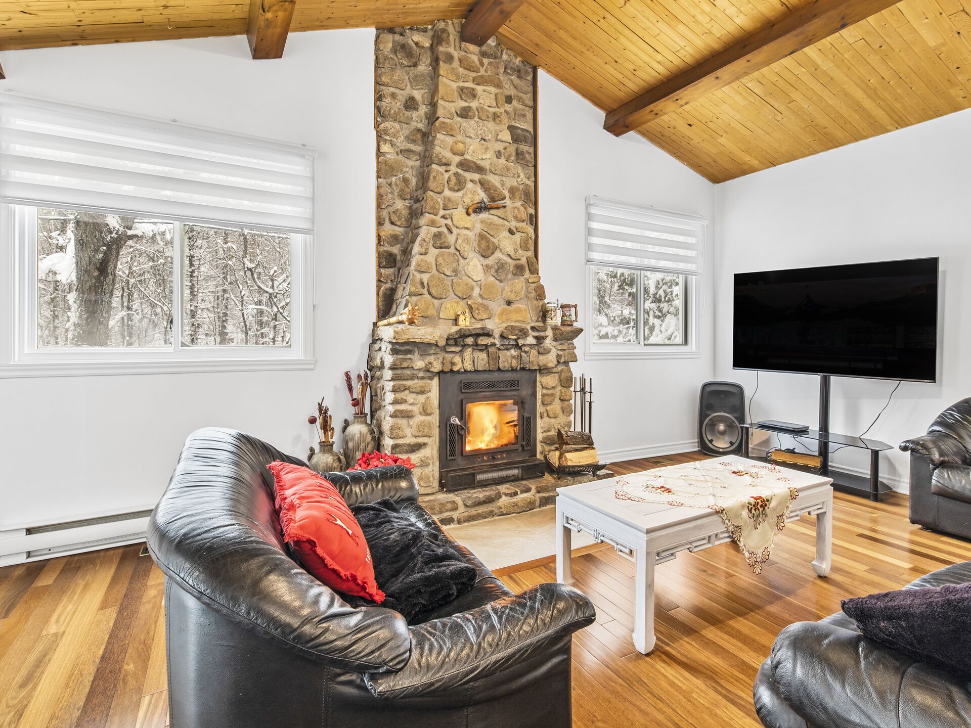 Smart TV, fireplace, video games, ping pong