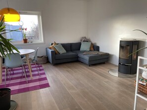 Fireplace, offices - Cozy large, bright, 3 room apt with fireplace - central, near metro and parks (Oslo)