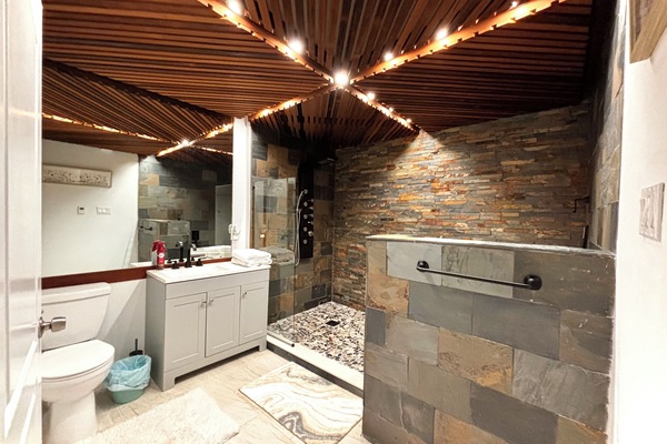 Shower, towels, soap, shampoo