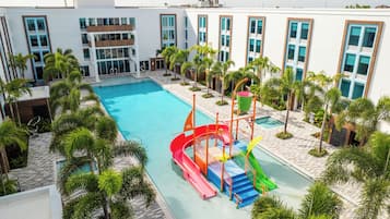 Outdoor pool, pool umbrellas, pool loungers