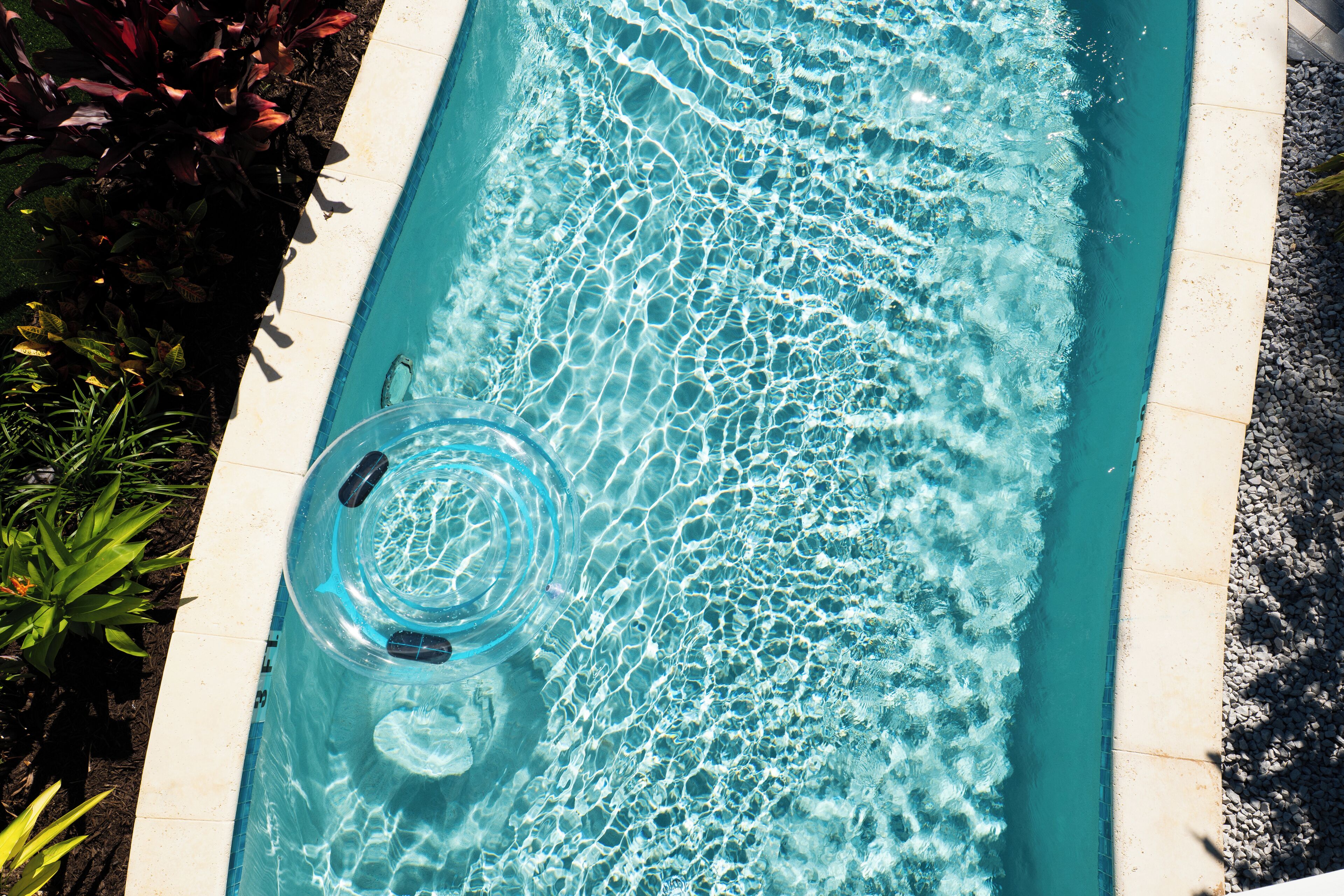 Outdoor pool, pool umbrellas, pool loungers