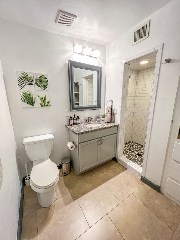 Shower, hair dryer, towels, soap - Modern Desert Home with Pool & Arizona Mountain Views (Tucson)