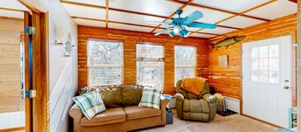 Dog-friendly lakefront getaway with a firepit, large deck, & washer/dryer