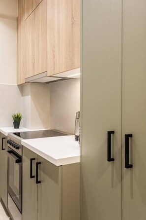 Fridge, oven, stovetop, coffee/tea maker