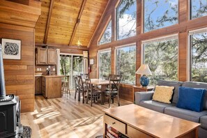 TV, fireplace, DVD player, books - Fantastic Coastal Retreat in Wooded Setting, Pet Friendly, Short Walk to Beach, Huge Deck and Games (Cannon Beach)