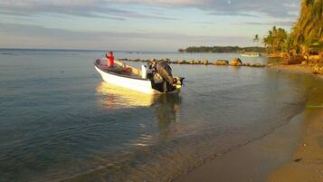 Shower, towels, soap, shampoo