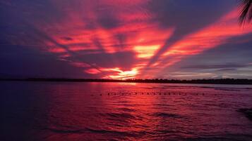 On the beach, white sand
