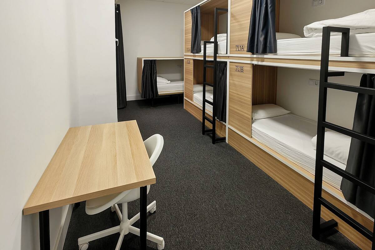 基础宿舍, 男女混合宿舍, 公共浴室 (1 bed in 5-Bed Dormitory Room) | 高档床上用品、羽绒被、办公桌、笔记本电脑工作区