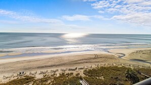 A coastal landscape with a beach, dunes, and a clear sky. - Mesmerizing Oceanfront Ste 9th Flr Free Breakfast (Myrtle Beach)