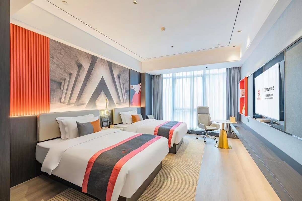 Premium bedding, down comforters, Select Comfort beds, desk