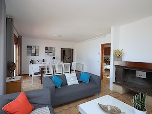 TV, fireplace
