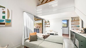 TV, fireplace, books