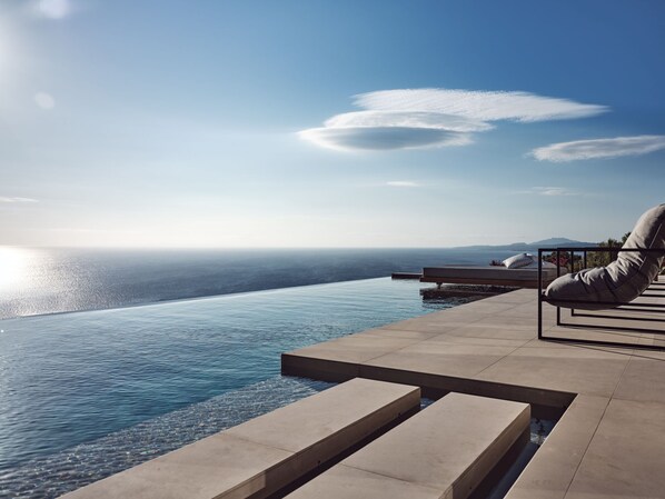 Seasonal outdoor pool, pool umbrellas, sun loungers