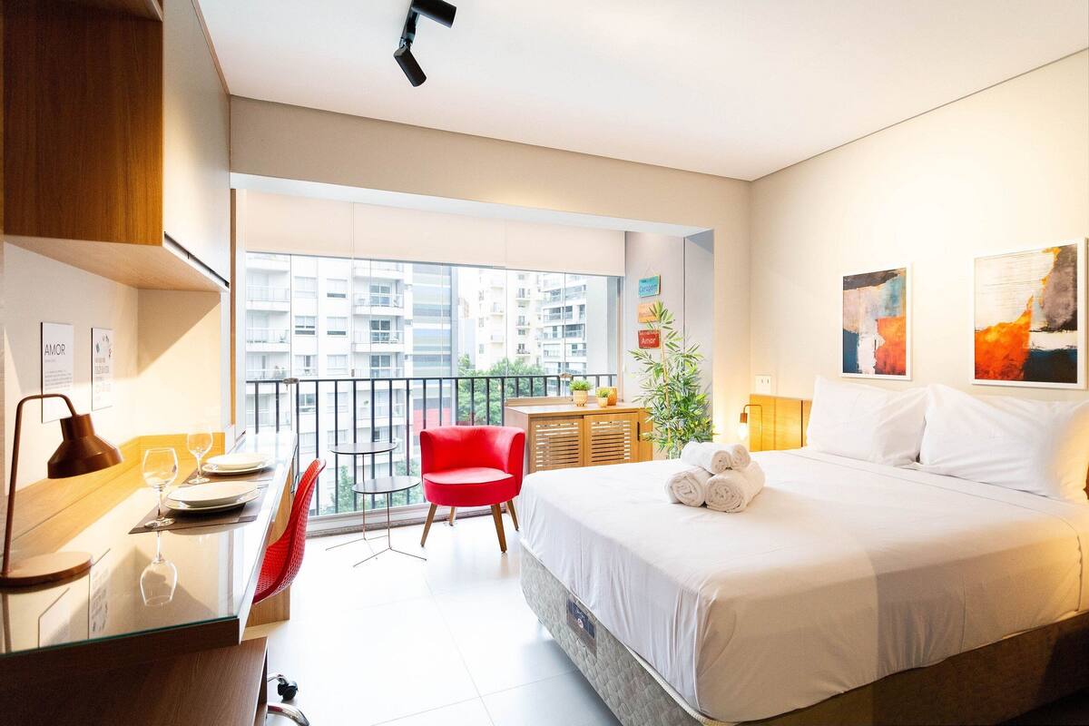 Eenvoudige studio | 1 slaapkamer, luxe beddengoed, verduisterende gordijnen