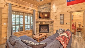 TV, fireplace - Coosawattee River Resort Cabin w/ Private Hot Tub! (Ellijay)