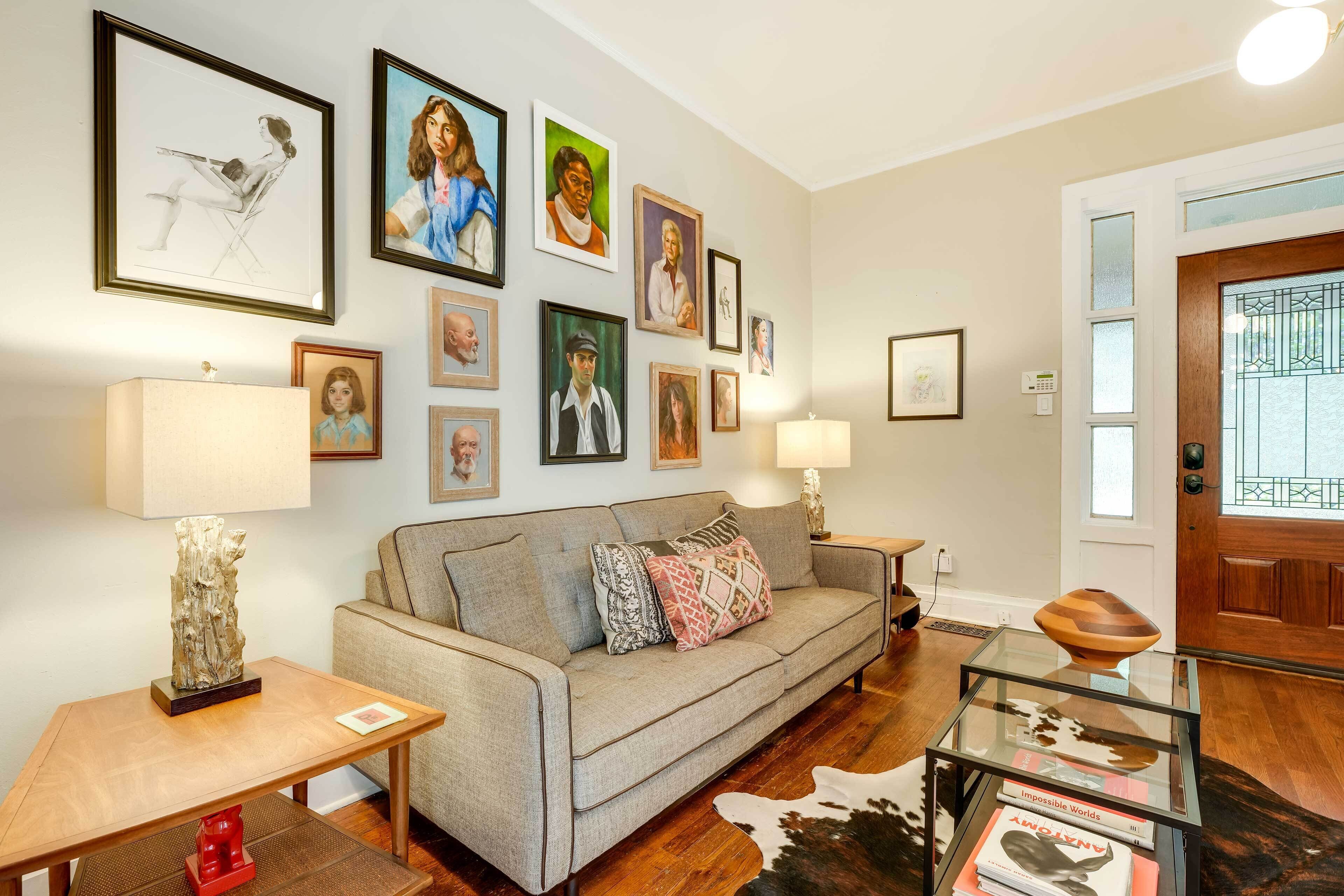 TV, fireplace, books
