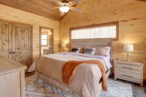 House (3 Bedrooms) | 3 bedrooms, bed sheets - Luxe Morganton Cabin: Hot Tub, Fire Pit, Game Room (Morganton)